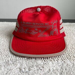 80s Vintage 3 Stripe Ohio Slurry Inc Mesh Snapback Trucker Hat OSFA Cap Red